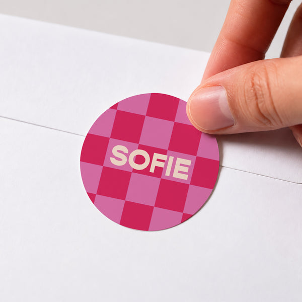Sticker Geburt Rund Schachbrett in Rosa foto