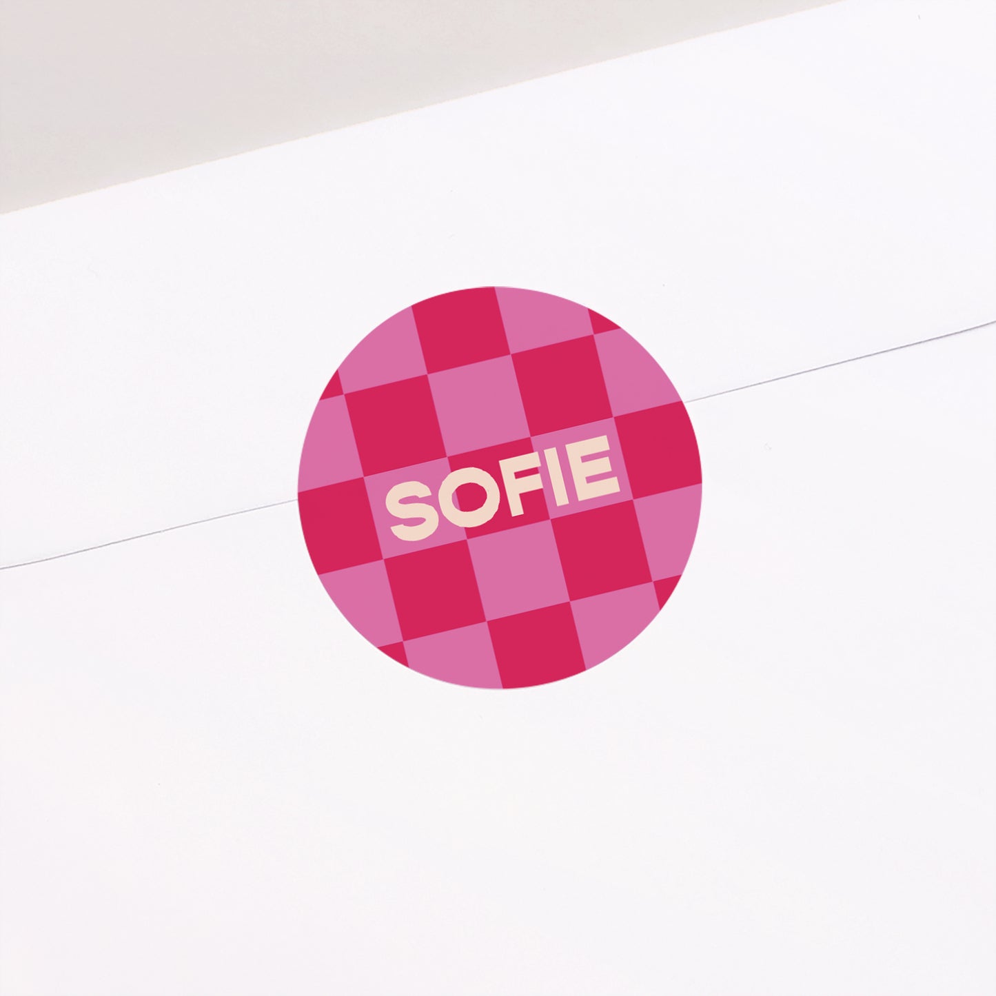Sticker Geburt Rund Schachbrett in Rosa foto N° 2