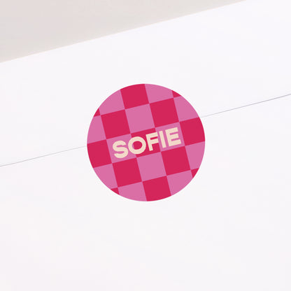 Sticker Geburt Rund Schachbrett in Rosa foto N° 2