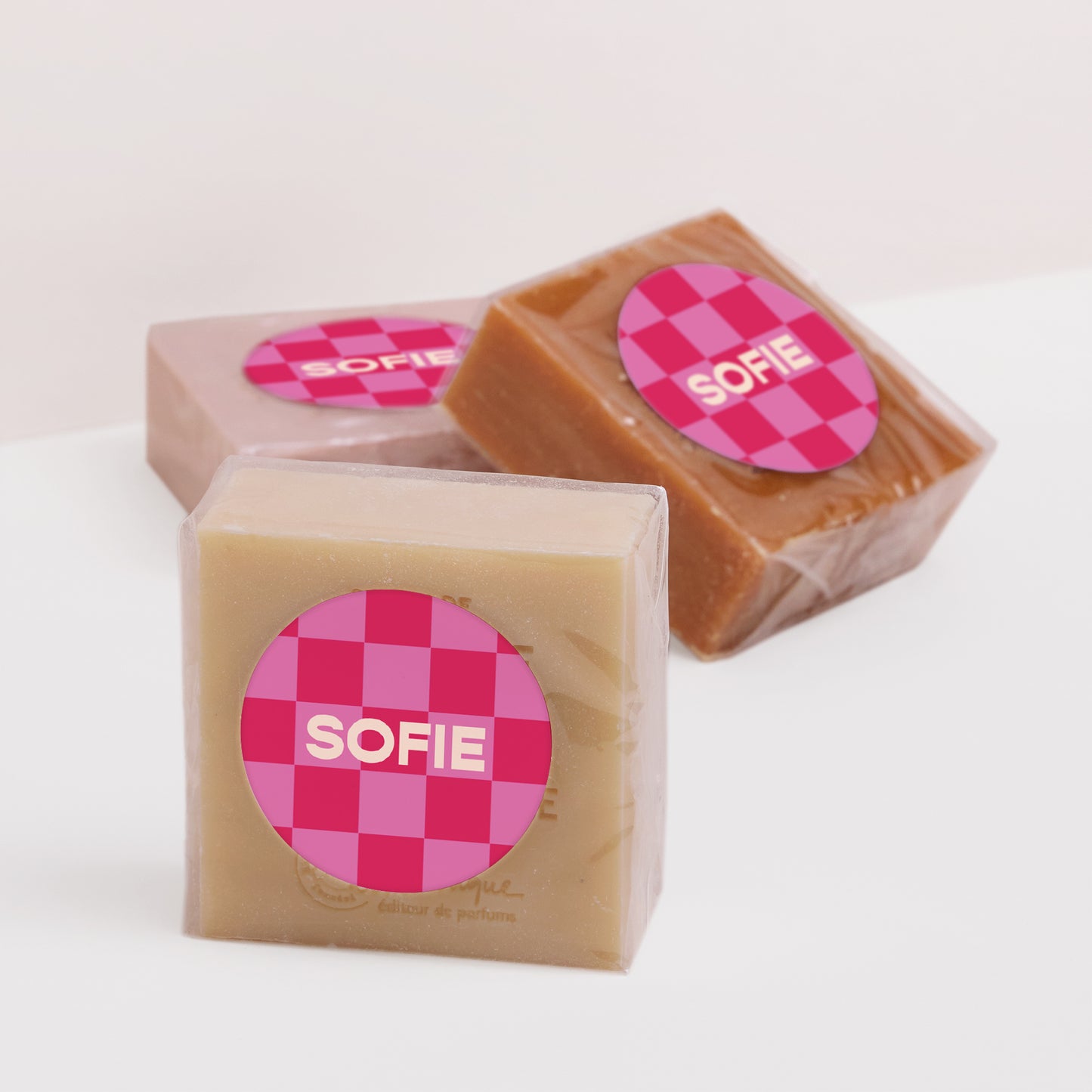 Sticker Geburt Rund Schachbrett in Rosa foto N° 3