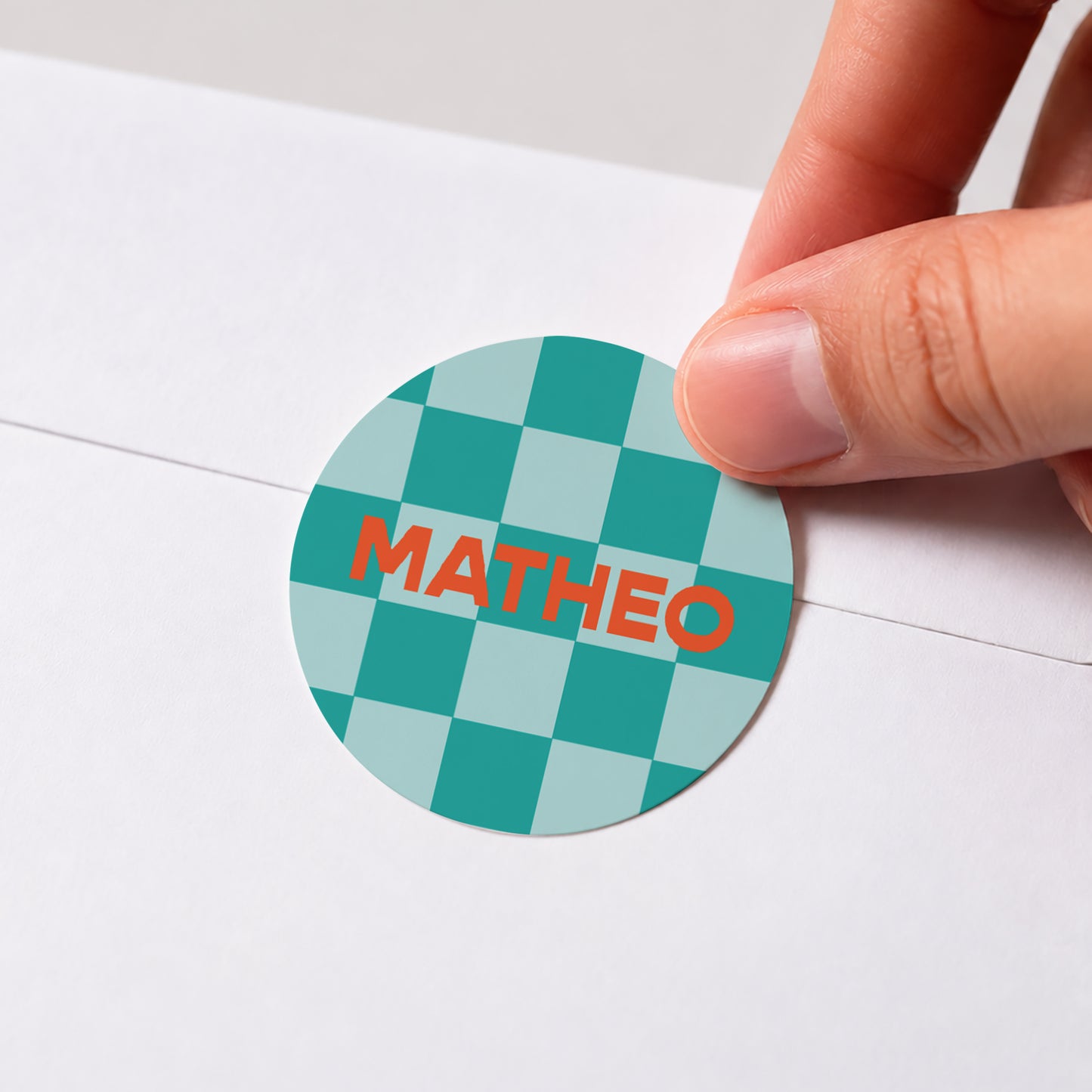 Sticker Geburt Rund Schachbrett türkis foto N° 1
