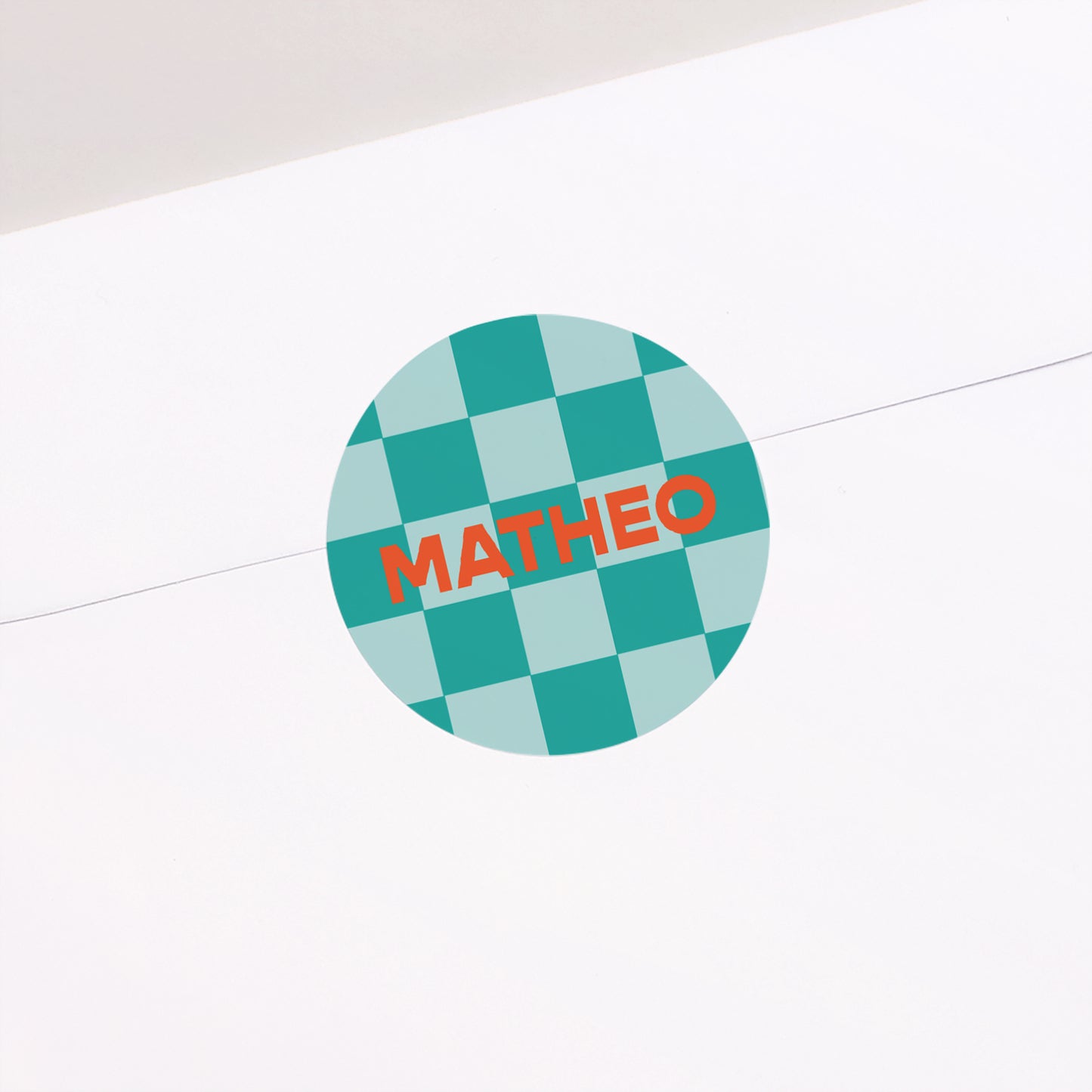 Sticker Geburt Rund Schachbrett türkis foto N° 2