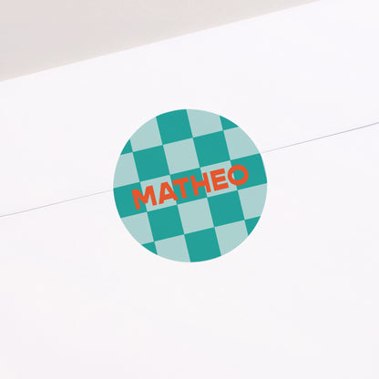 Sticker Geburt Rund Schachbrett türkis foto N° 2