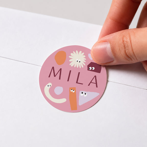 Sticker Geburt Rund Die rosa Zickzacks. foto