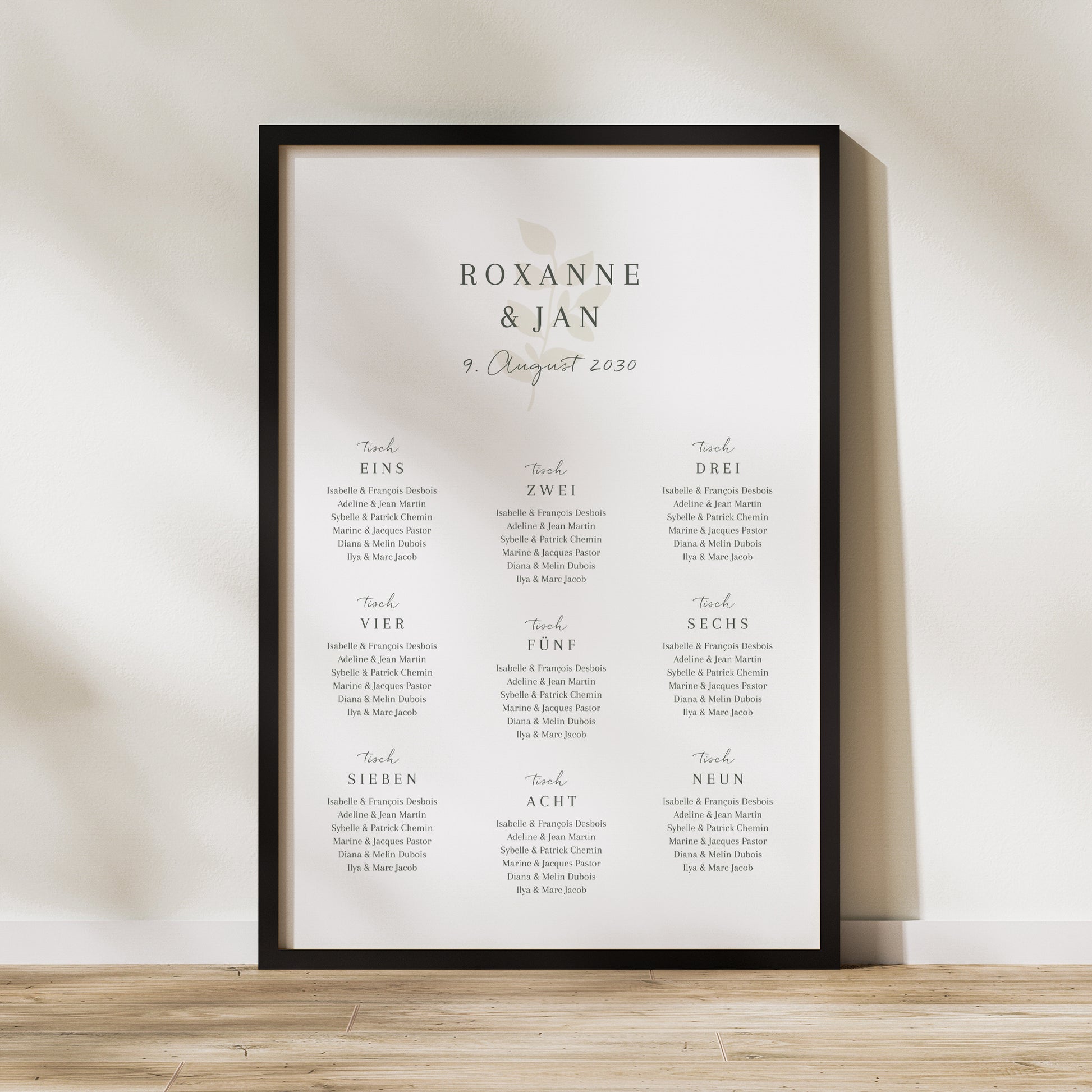 Sitzplan Hochzeit Porträt 60 x 90 cm Romantische Zärtlichkeit. foto N° 1