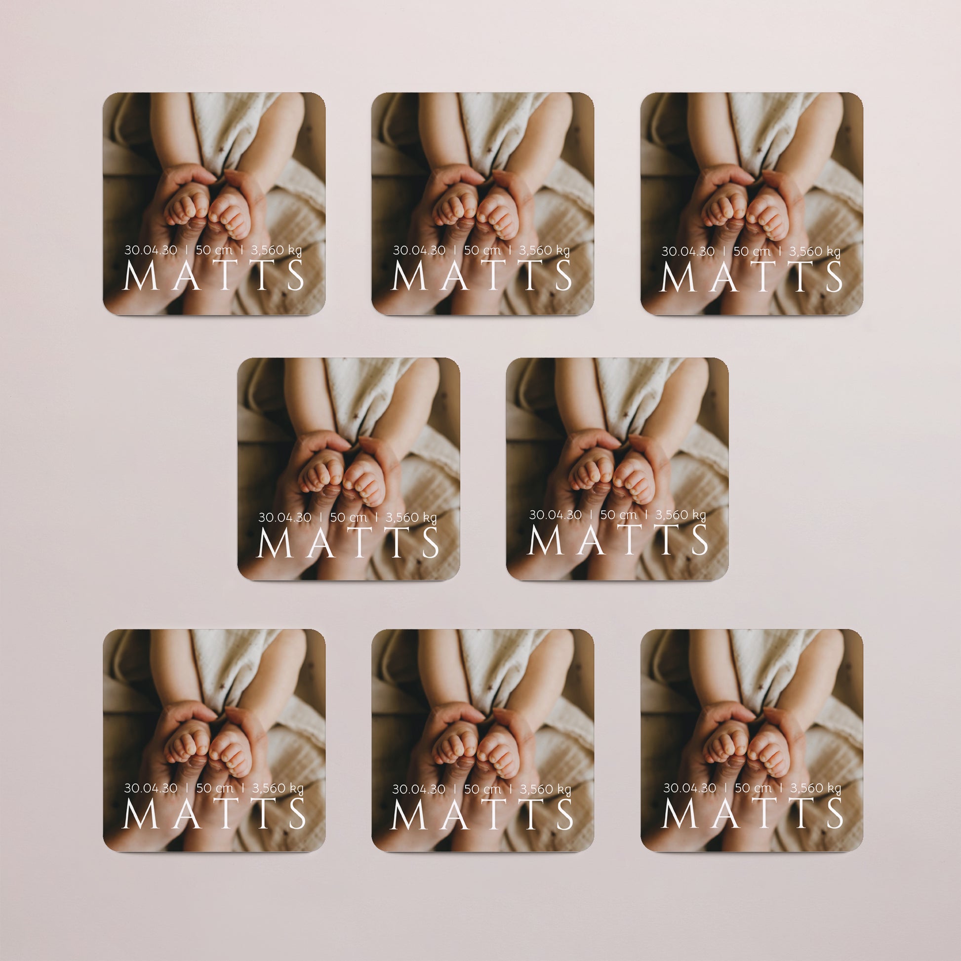 Geburtskarten Set von 8, magnetisch, quadratisch mit abgerundeten Ecken Hallo Baby! foto N° 3