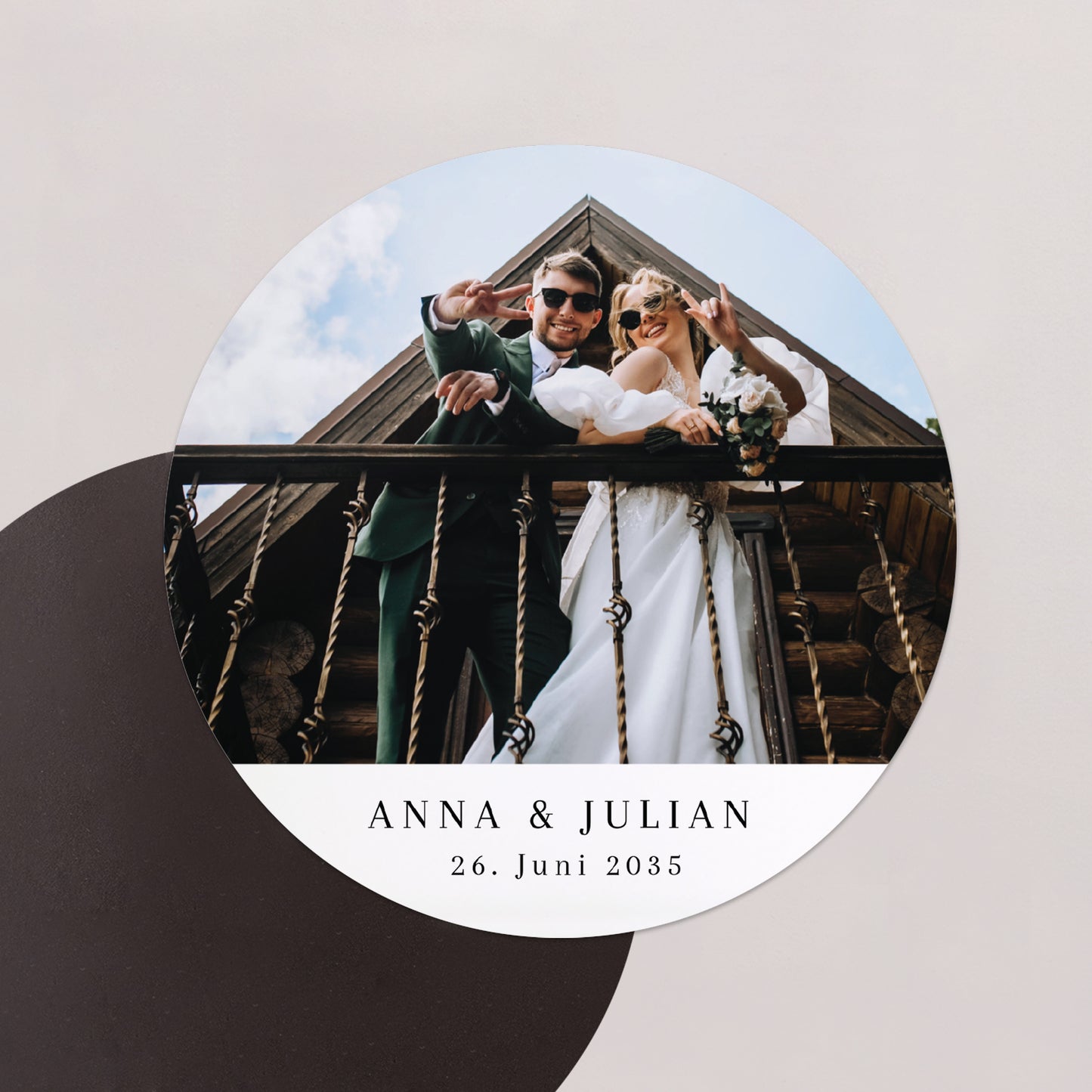 Dankeskarte Hochzeit Set von 8, magnetisch, rund, Ø 10 cm Das große Glück foto N° 1