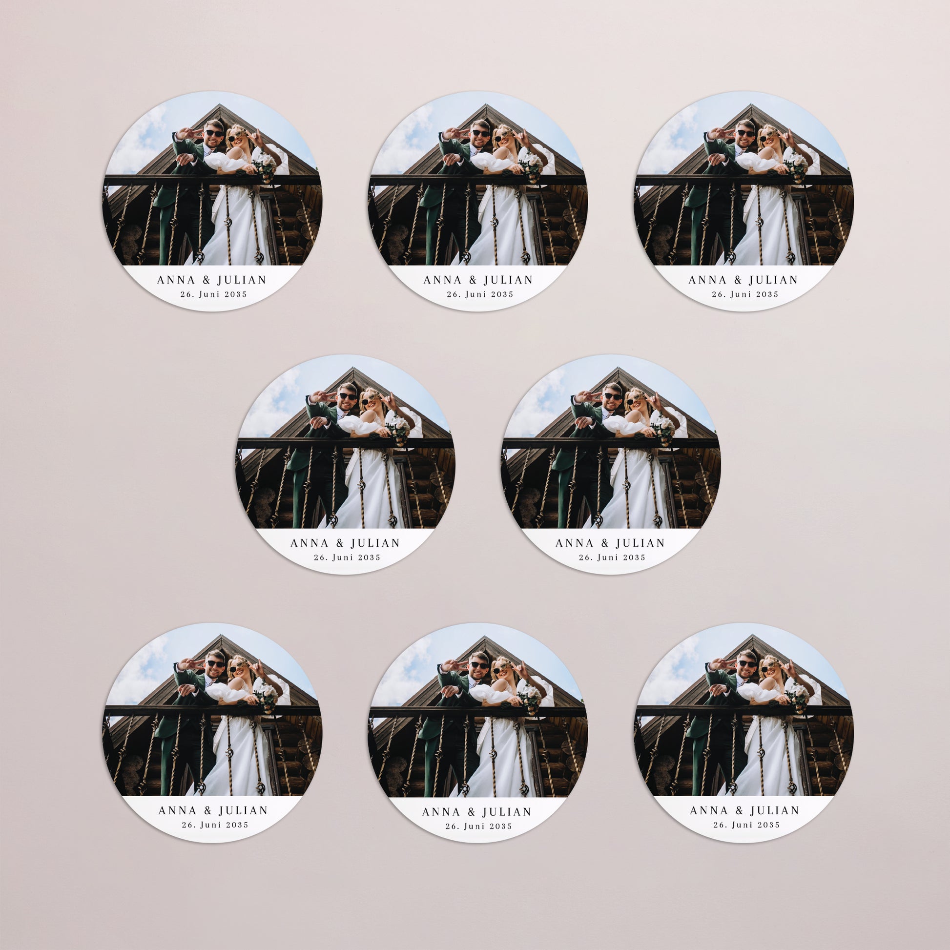 Dankeskarte Hochzeit Set von 8, magnetisch, rund, Ø 10 cm Das große Glück foto N° 3