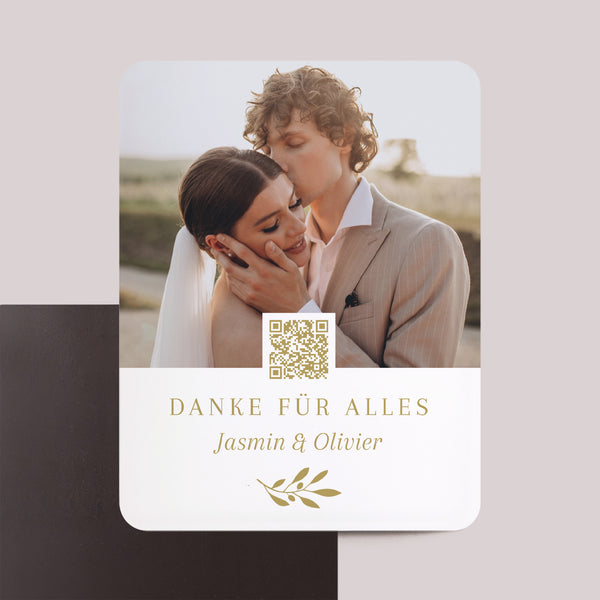 Dankeskarte Hochzeit Set von 8, magnetisch, rechteckig mit abgerundeten Ecken Dankeschön in Gold foto