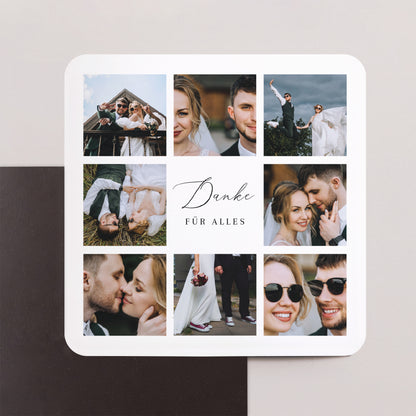 Dankeskarte Hochzeit Set von 8, magnetisch, quadratisch mit abgerundeten Ecken danke in Bildern foto N° 1