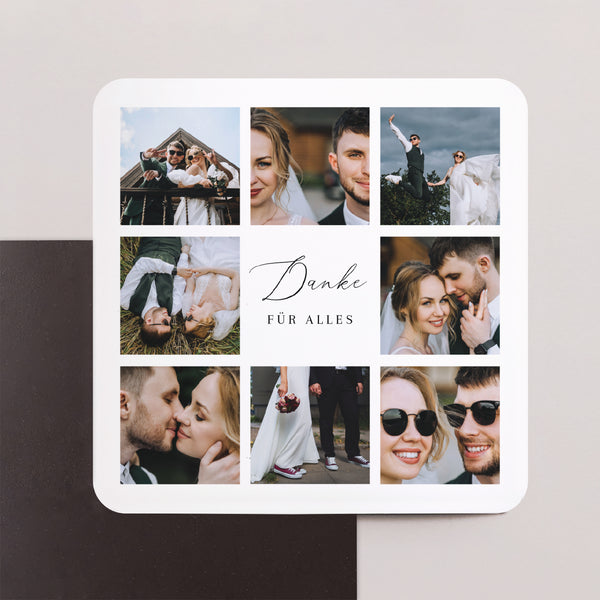 Dankeskarte Hochzeit Set von 8, magnetisch, quadratisch mit abgerundeten Ecken danke in Bildern foto