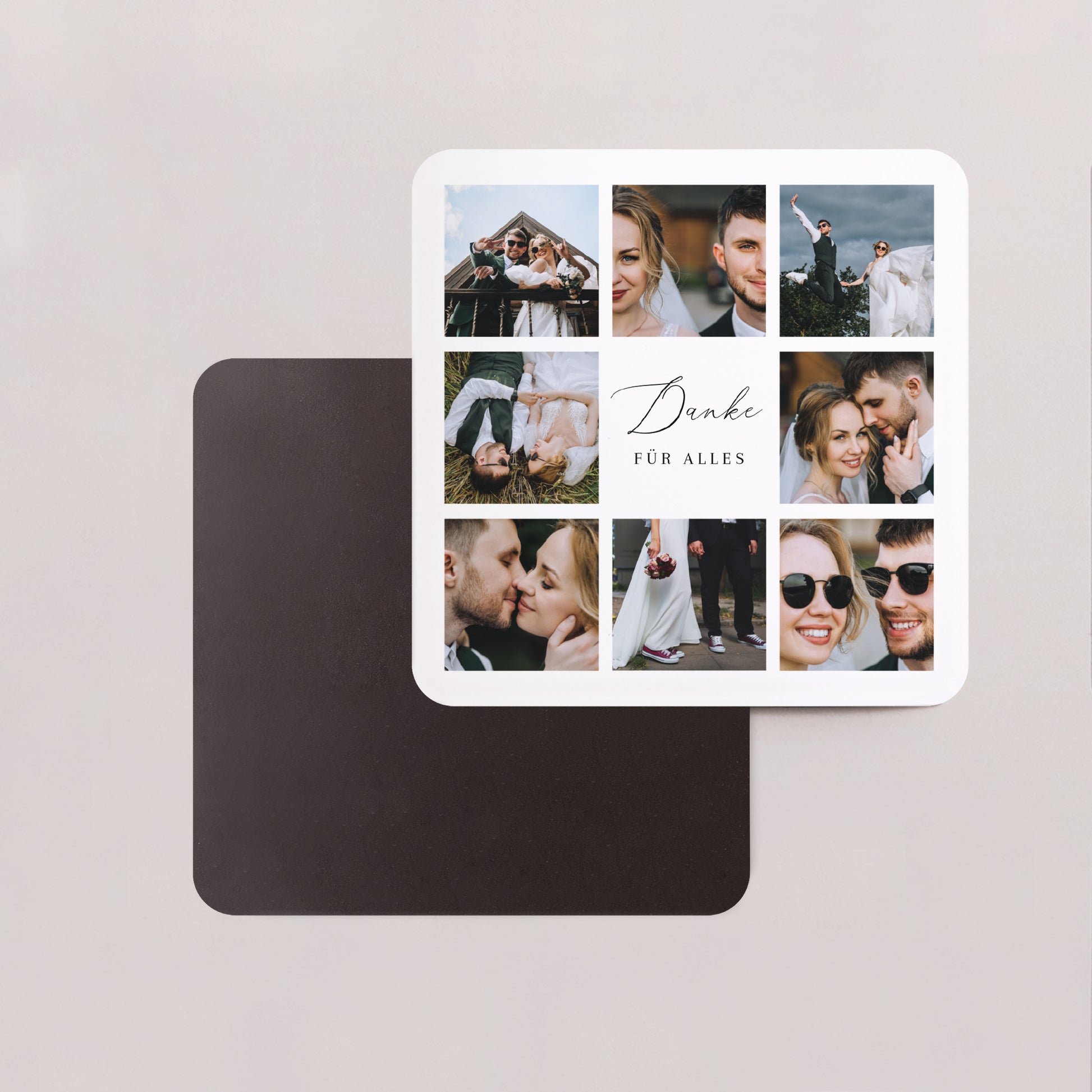 Dankeskarte Hochzeit Set von 8, magnetisch, quadratisch mit abgerundeten Ecken danke in Bildern foto N° 2
