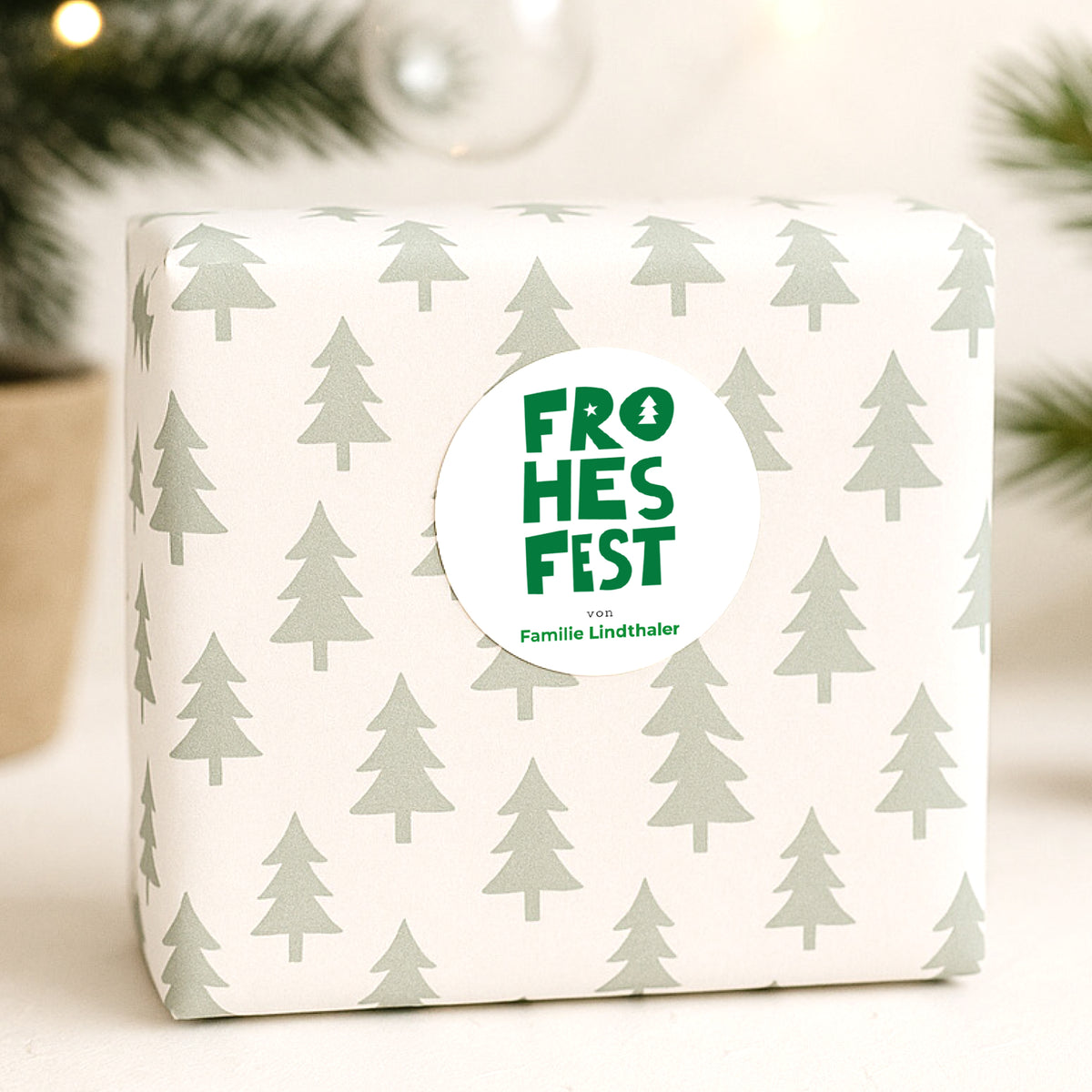 Sticker Weihnachten Rund Frohes Fest Grün foto