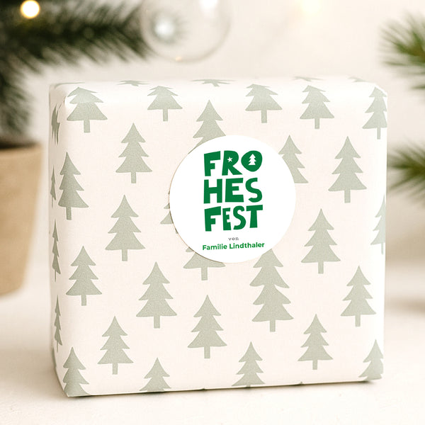 Sticker Weihnachten Rund Frohes Fest Grün foto