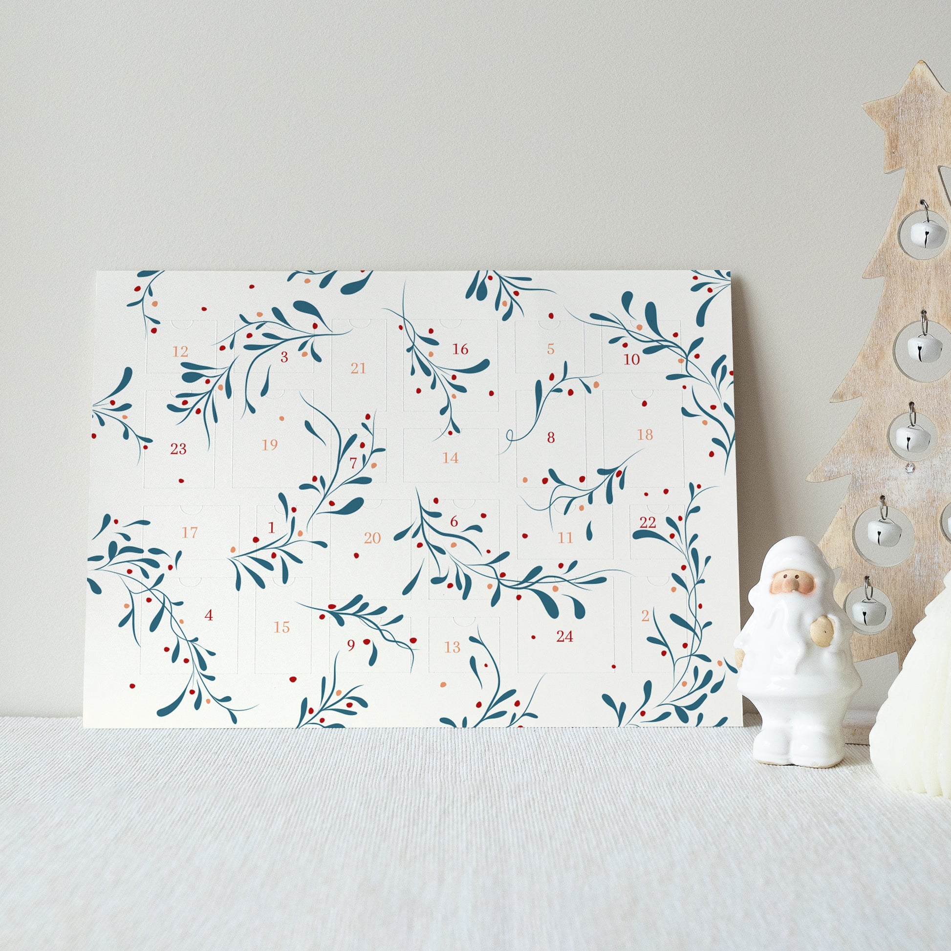 Adventskalender Weihnachten Landschaft Stechpalme Creme foto N° 3