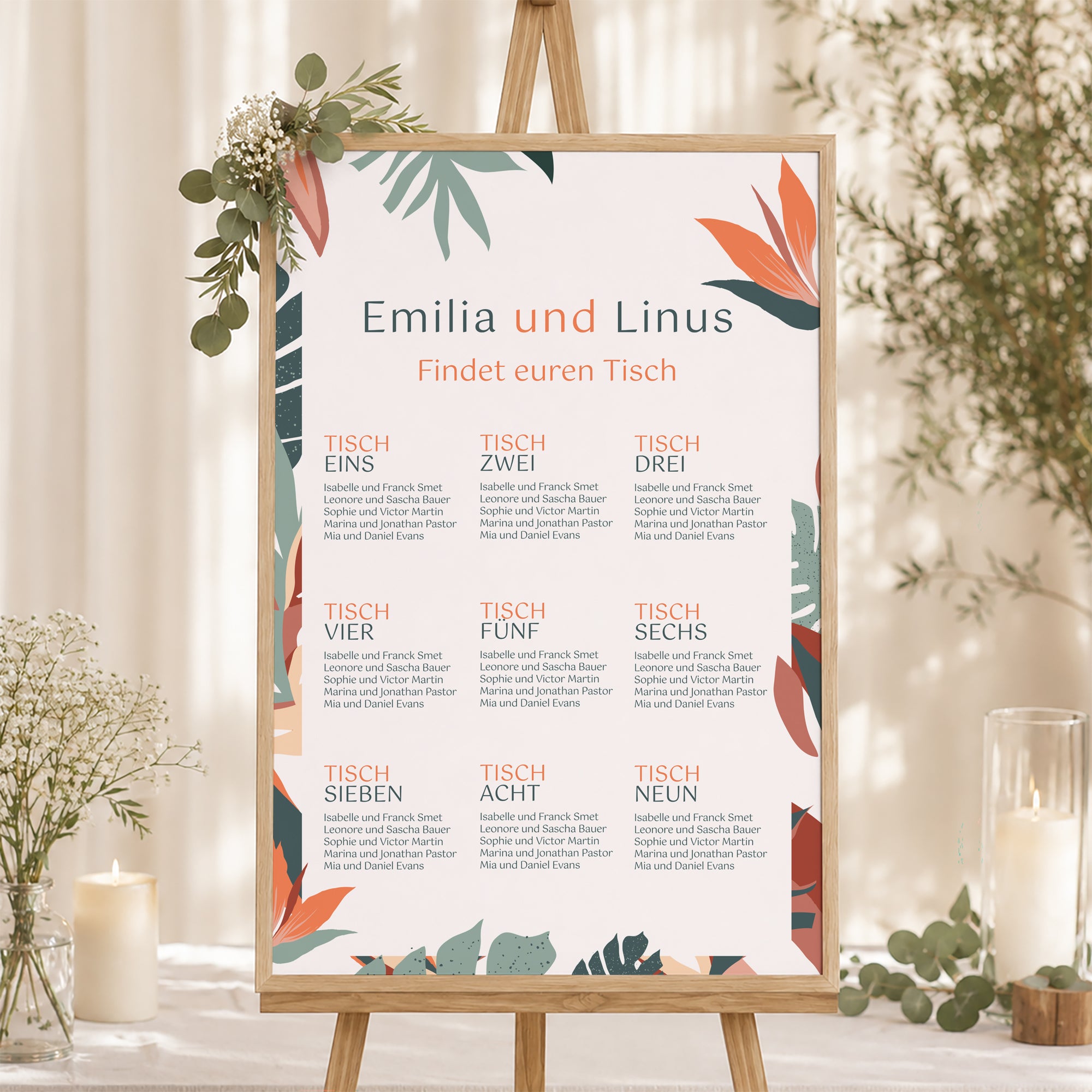 Sitzplan Hochzeit Porträt 60 x 90 cm Tropische Liebe foto N° 1