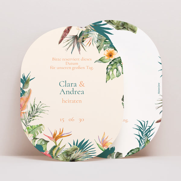 Save the date Karte Hochzeit oval Tropische Hochzeit foto