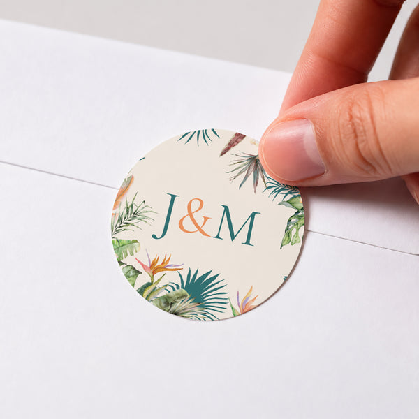 Sticker Hochzeit Rund Tropische Hochzeit foto