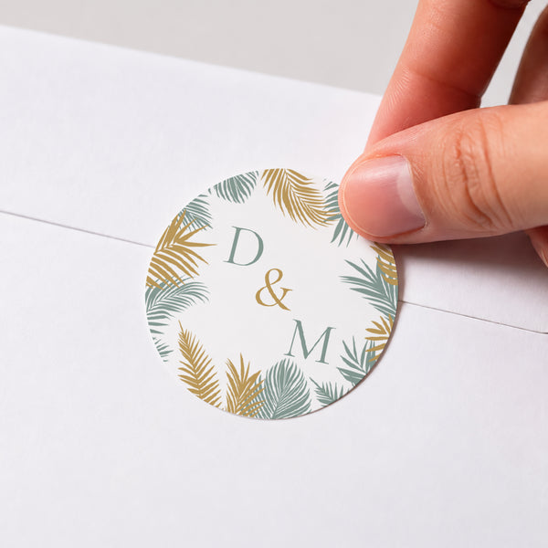 Sticker Hochzeit Rund Tropischer Palmenbaum foto