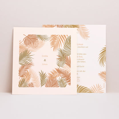 Hochzeitseinladung Quadrat Goldene Palme foto N° 1