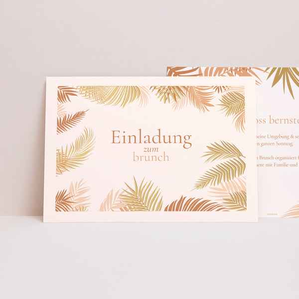 Einladungskarte Hochzeit Landschaft Goldene Palme foto