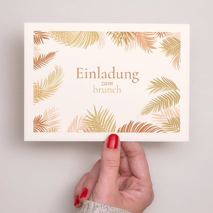 Einladungskarte Hochzeit Landschaft Goldene Palme foto N° 2