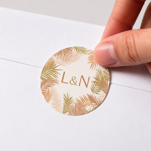 Sticker Hochzeit Rund Goldene Palme foto