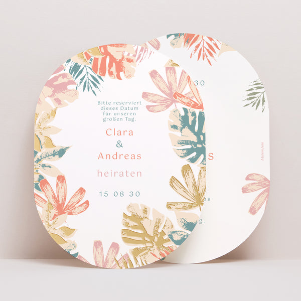 Save the date Karte Hochzeit oval Tropisches Schablone foto