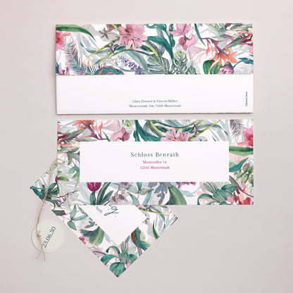 Hochzeitseinladung Mappe 2 Karten, Etikett Exotic flowers foto N° 4