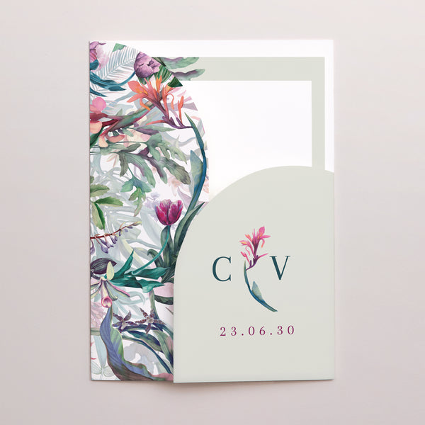 Hochzeitseinladung Hülle für 2 Karten Exotic flowers foto