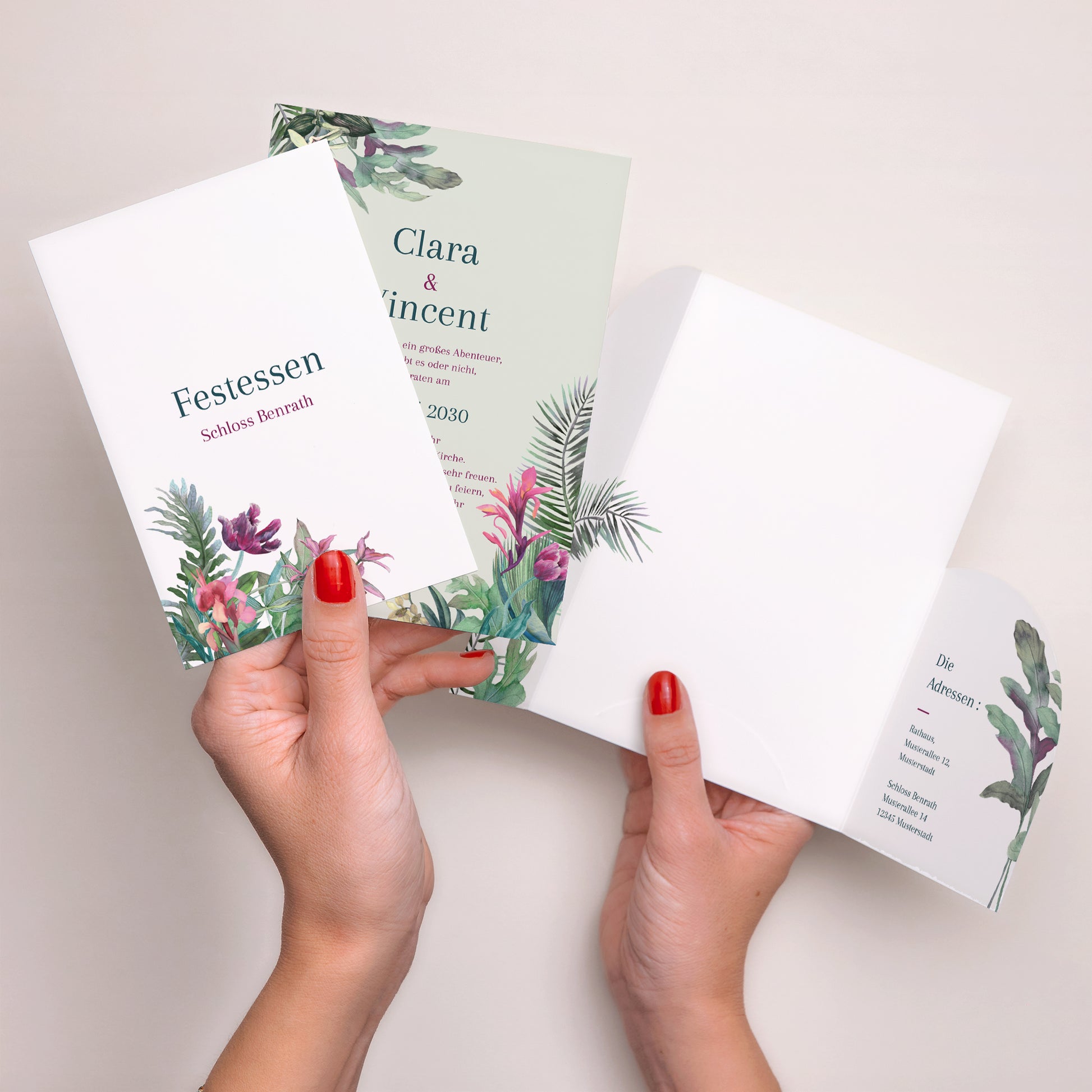 Hochzeitseinladung Hülle für 2 Karten Exotic flowers foto N° 3