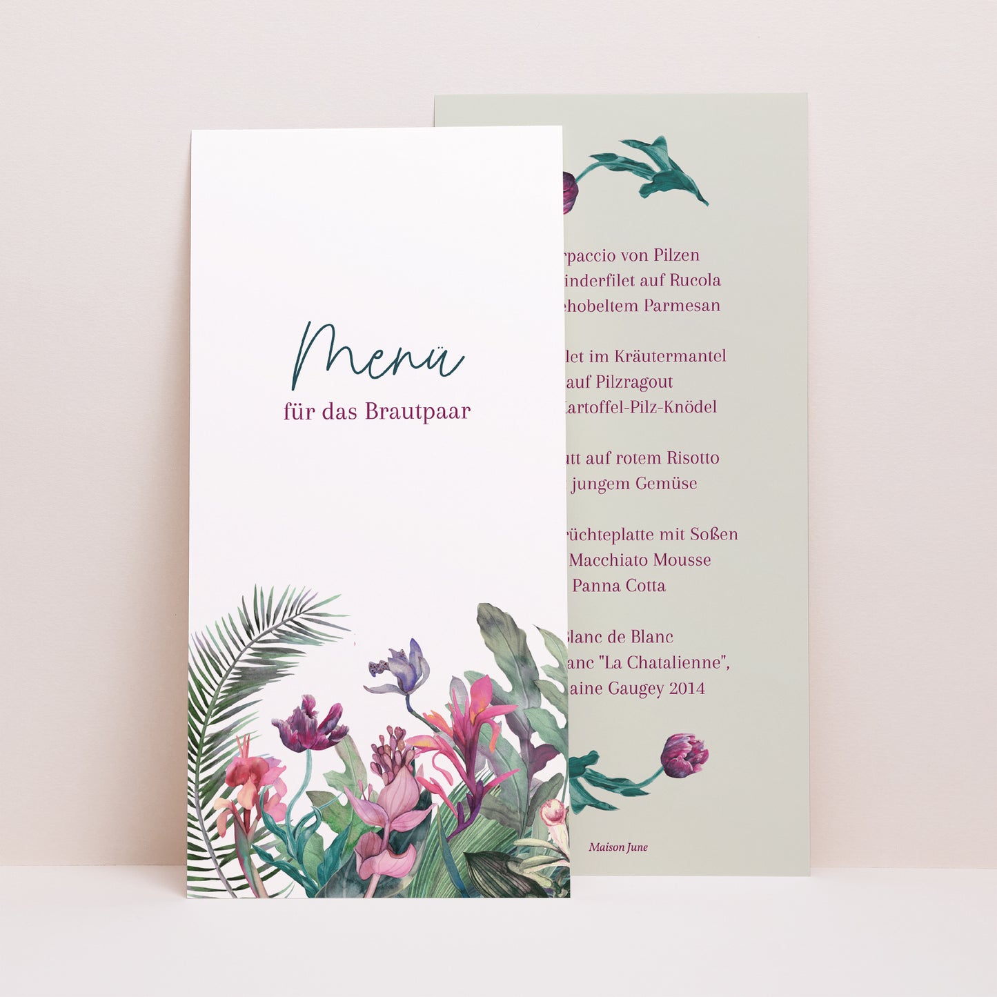 Menükarte Hochzeit Panoramatisches Porträt Exotic flowers foto N° 1