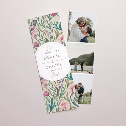 Hochzeitseinladung Fotoautomaten Lesezeichen Romantische Blumen foto N° 1