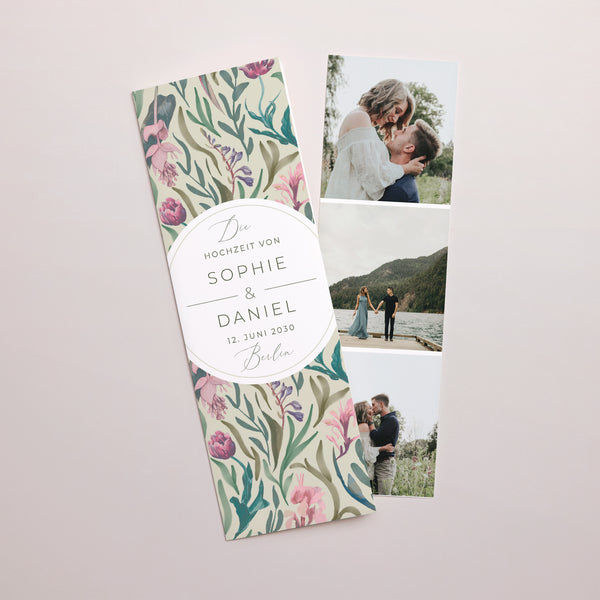Hochzeitseinladung Fotoautomaten Lesezeichen Romantische Blumen foto