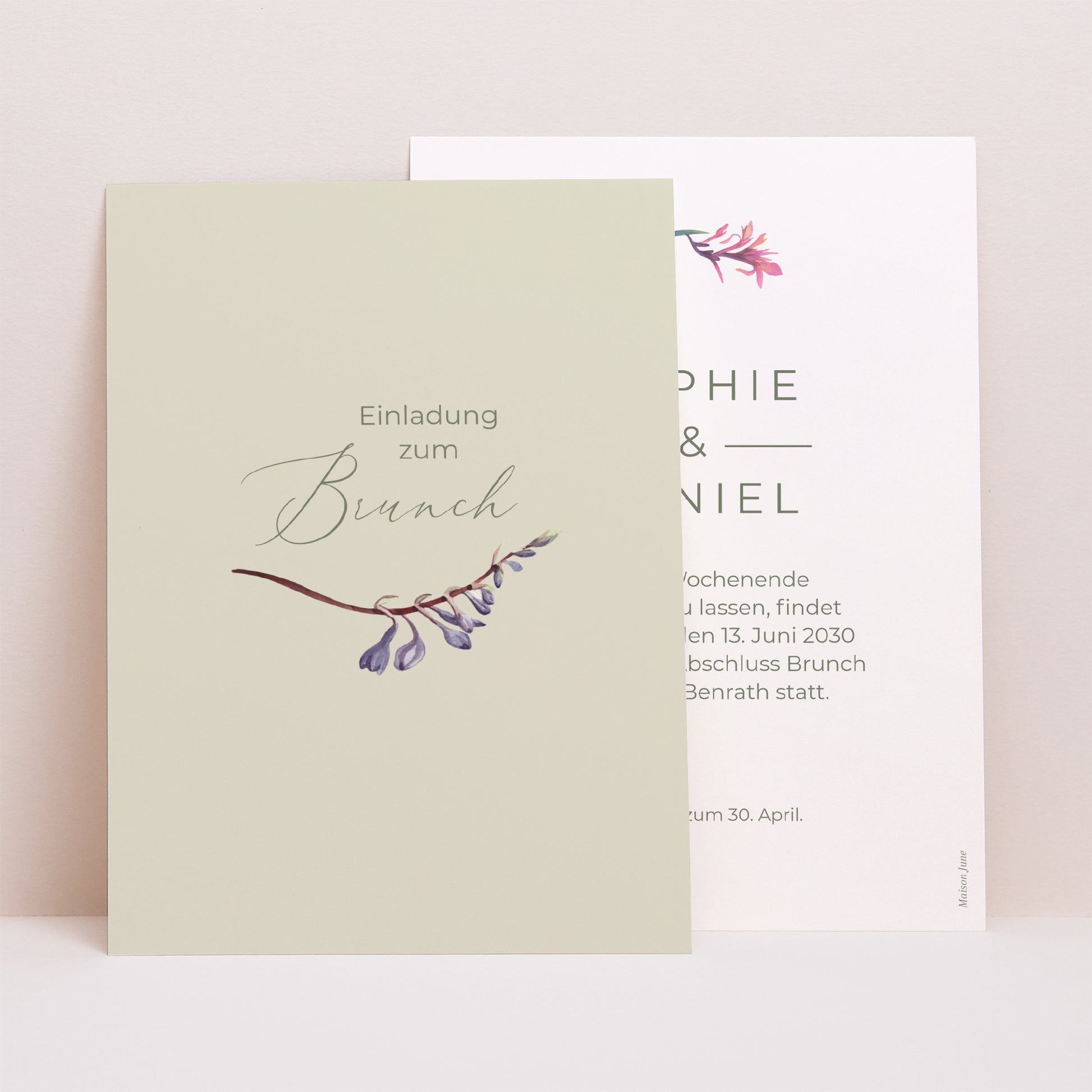 Einladungskarte Hochzeit Porträt Romantische Blumen foto N° 1