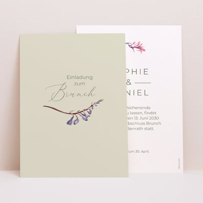Einladungskarte Hochzeit Porträt Romantische Blumen foto N° 1