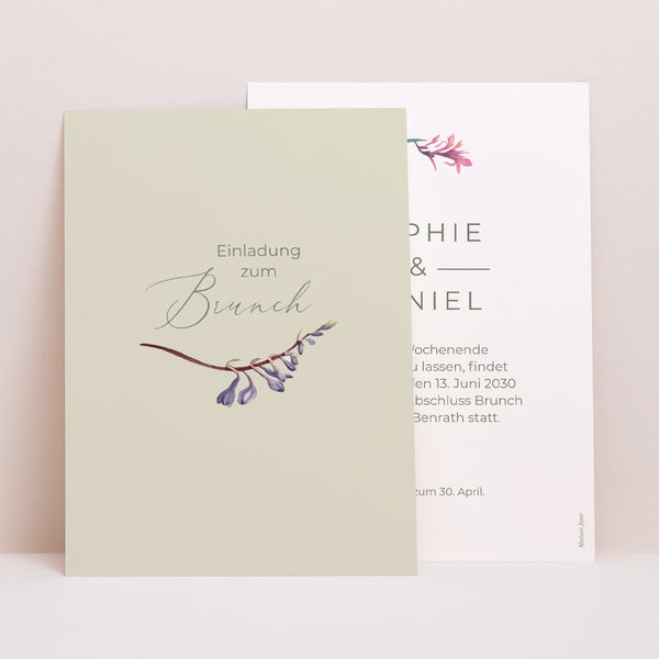 Einladungskarte Hochzeit Porträt Romantische Blumen foto