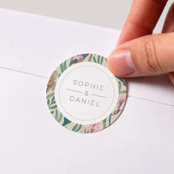 Sticker Hochzeit Rund Romantische Blumen foto