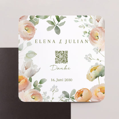Dankeskarte Hochzeit Set von 8, magnetisch, quadratisch mit abgerundeten Ecken Romantische Blumen foto N° 1