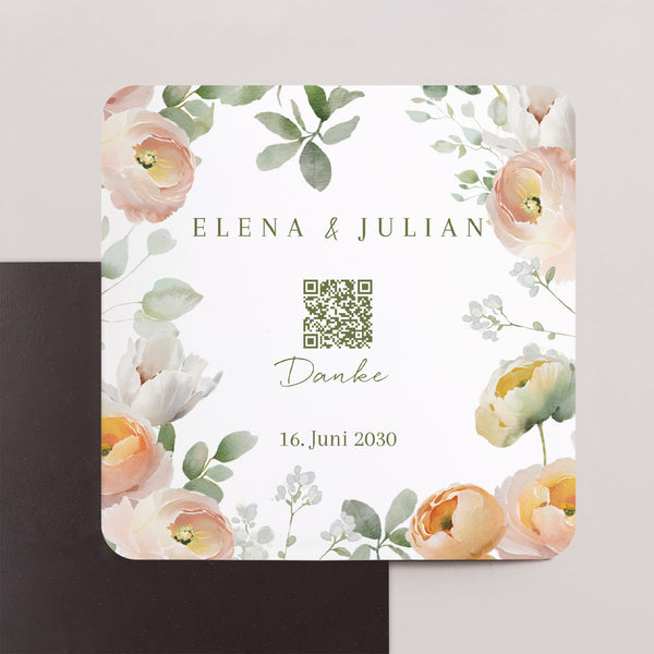 Dankeskarte Hochzeit Set von 8, magnetisch, quadratisch mit abgerundeten Ecken Romantische Blumen foto