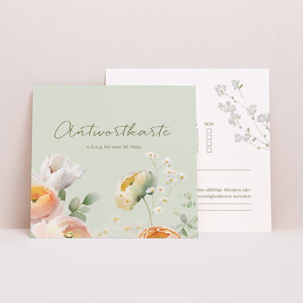 Antwortkarte Hochzeit Quadrat Romantische Blumen foto