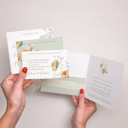 Hochzeitseinladung Quadratische Hülle, 3 Karten, Etikett Romantische Blumen foto N° 2