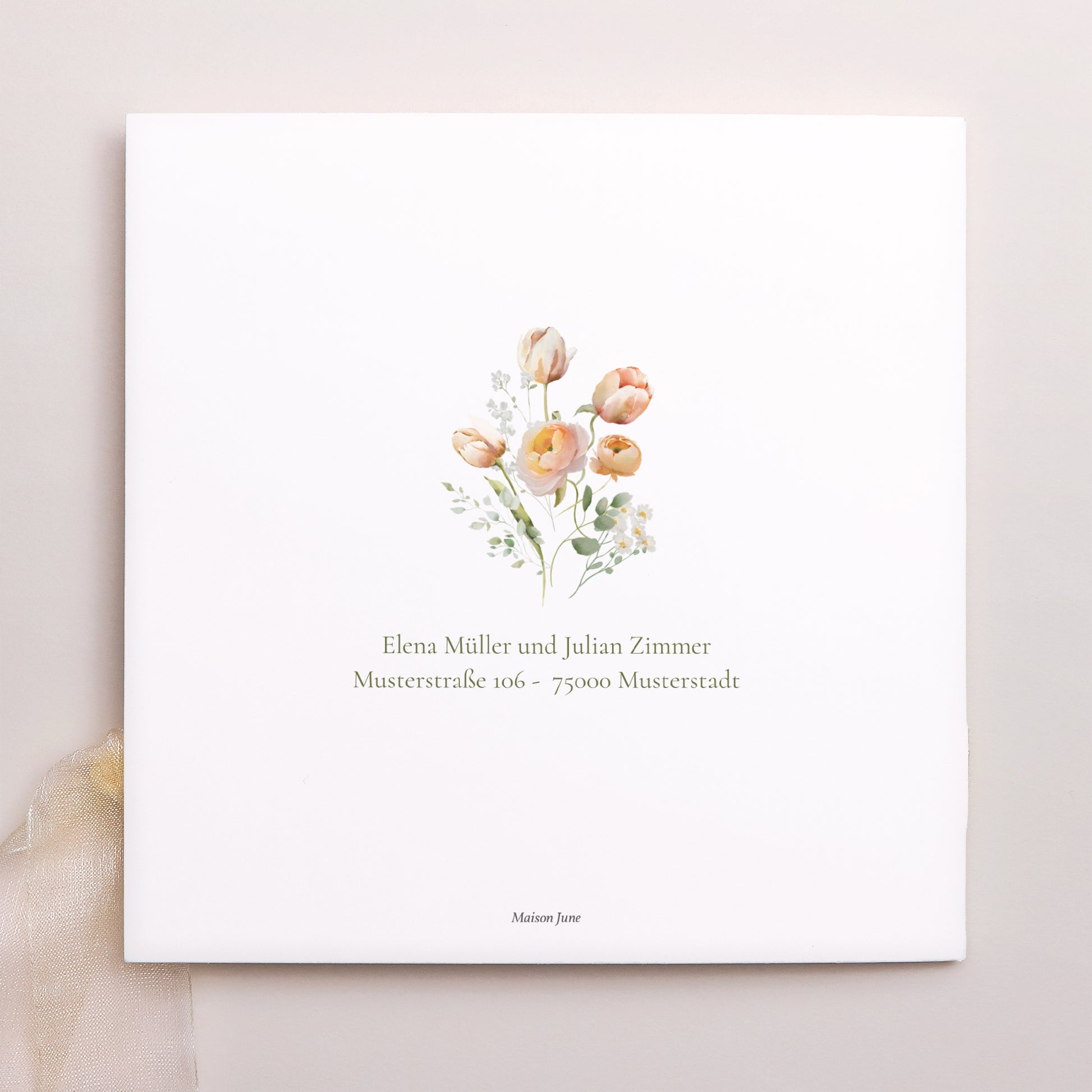 Hochzeitseinladung Quadratische Hülle, 3 Karten, Etikett Romantische Blumen foto N° 4