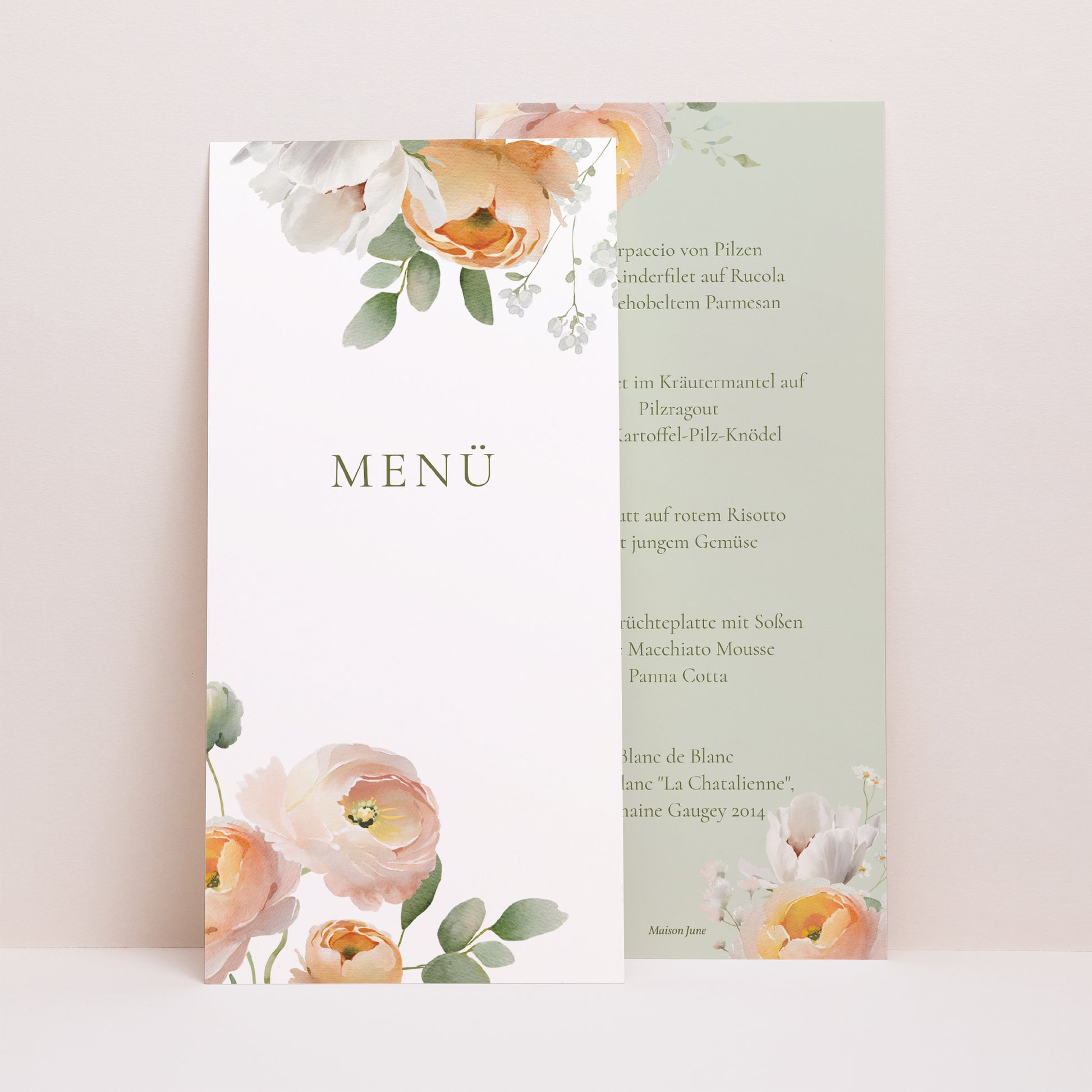 Menükarte Hochzeit Panoramatisches Porträt Romantische Blumen foto N° 1