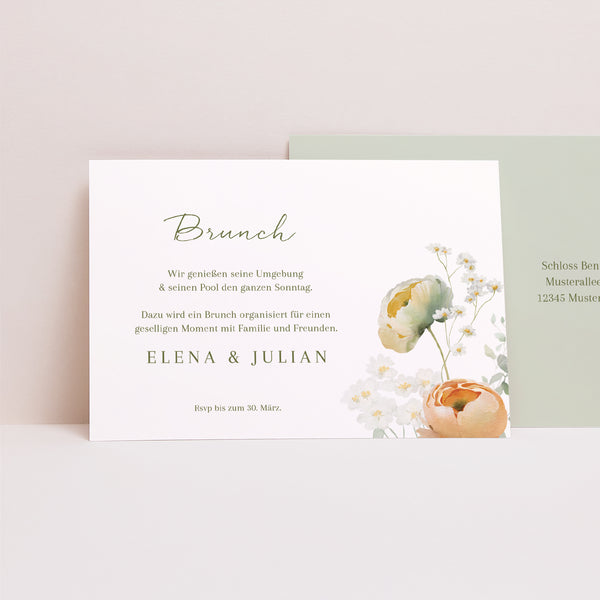 Einladungskarte Hochzeit Landschaft Romantische Blumen foto