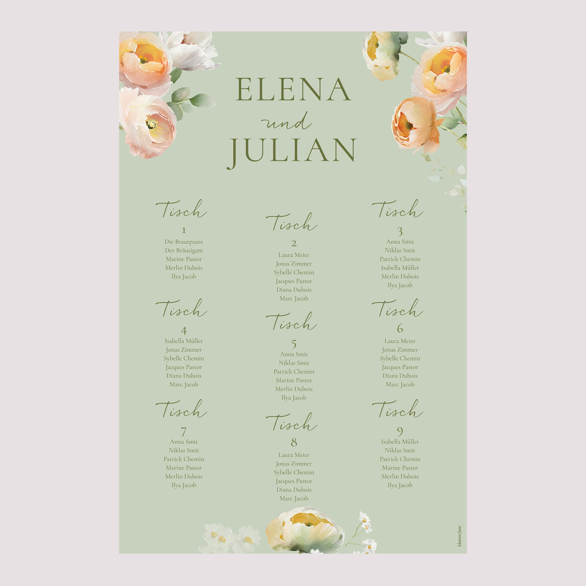 Sitzplan Hochzeit Porträt 60 x 90 cm Romantische Blumen foto N° 2