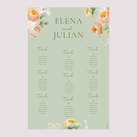 Sitzplan Hochzeit Porträt 60 x 90 cm Romantische Blumen