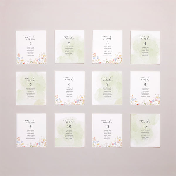 Sitzplan Hochzeit Pack von 12 Wildblumenkranz foto