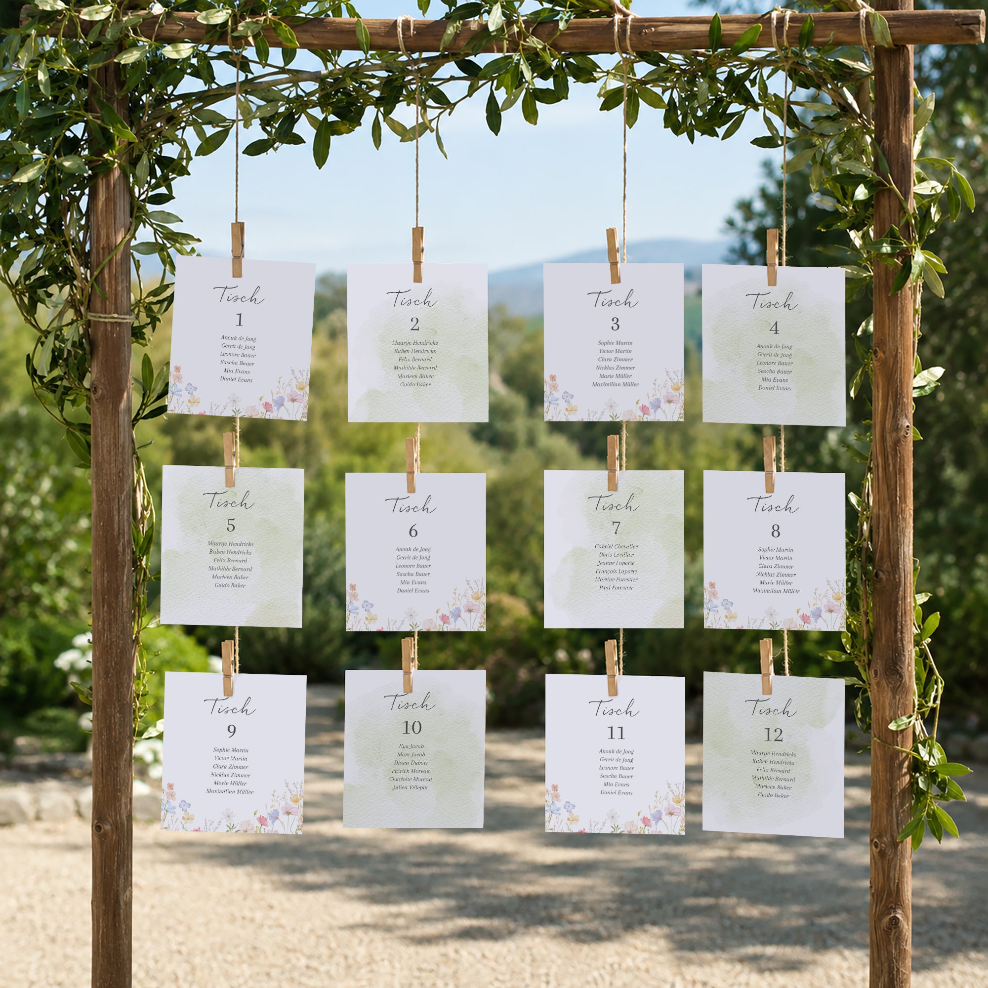 Sitzplan Hochzeit Pack von 12 Wildblumenkranz foto N° 2
