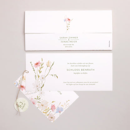 Hochzeitseinladung Mappe 2 Karten, Etikett Wildblumenkranz foto N° 4